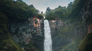 Preview wallpaper landscape, waterfall, cliff, trees