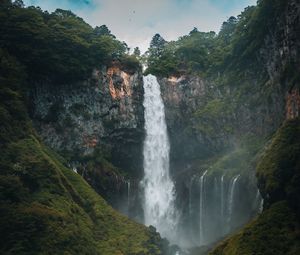 Preview wallpaper landscape, waterfall, cliff, trees