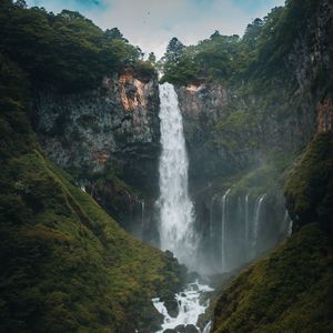 Preview wallpaper landscape, waterfall, cliff, trees