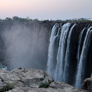 Preview wallpaper landscape, waterfall, cliff, rocks, nature