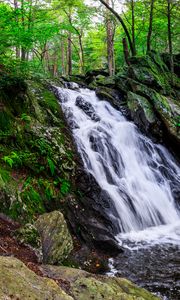 Preview wallpaper landscape, waterfall, water, stones, nature