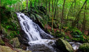 Preview wallpaper landscape, waterfall, water, stones, nature