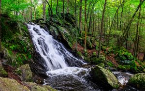 Preview wallpaper landscape, waterfall, water, stones, nature