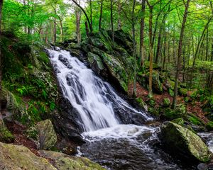 Preview wallpaper landscape, waterfall, water, stones, nature