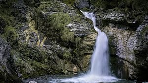 Preview wallpaper landscape, waterfall, water, rocks, nature