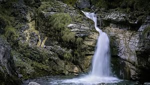 Preview wallpaper landscape, waterfall, water, rocks, nature