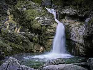 Preview wallpaper landscape, waterfall, water, rocks, nature