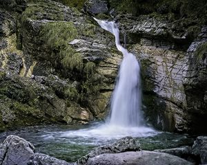 Preview wallpaper landscape, waterfall, water, rocks, nature