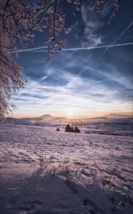 Preview wallpaper landscape, winter, snow, sun, hills, relief