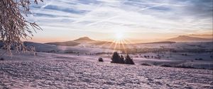 Preview wallpaper landscape, winter, snow, sun, hills, relief