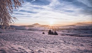 Preview wallpaper landscape, winter, snow, sun, hills, relief