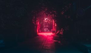 Preview wallpaper lane, night, dark, urban, lighting, red