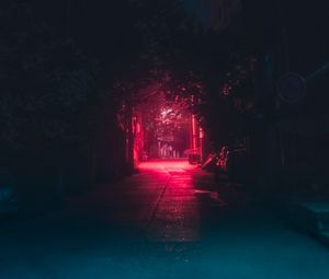 Preview wallpaper lane, night, dark, urban, lighting, red