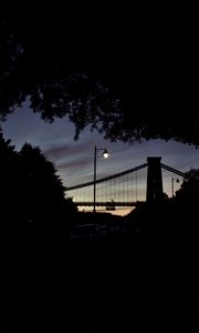 Preview wallpaper lantern, bridge, trees, night, silhouettes