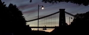 Preview wallpaper lantern, bridge, trees, night, silhouettes