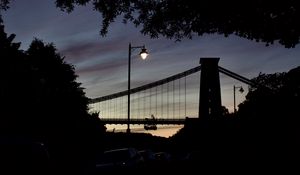 Preview wallpaper lantern, bridge, trees, night, silhouettes