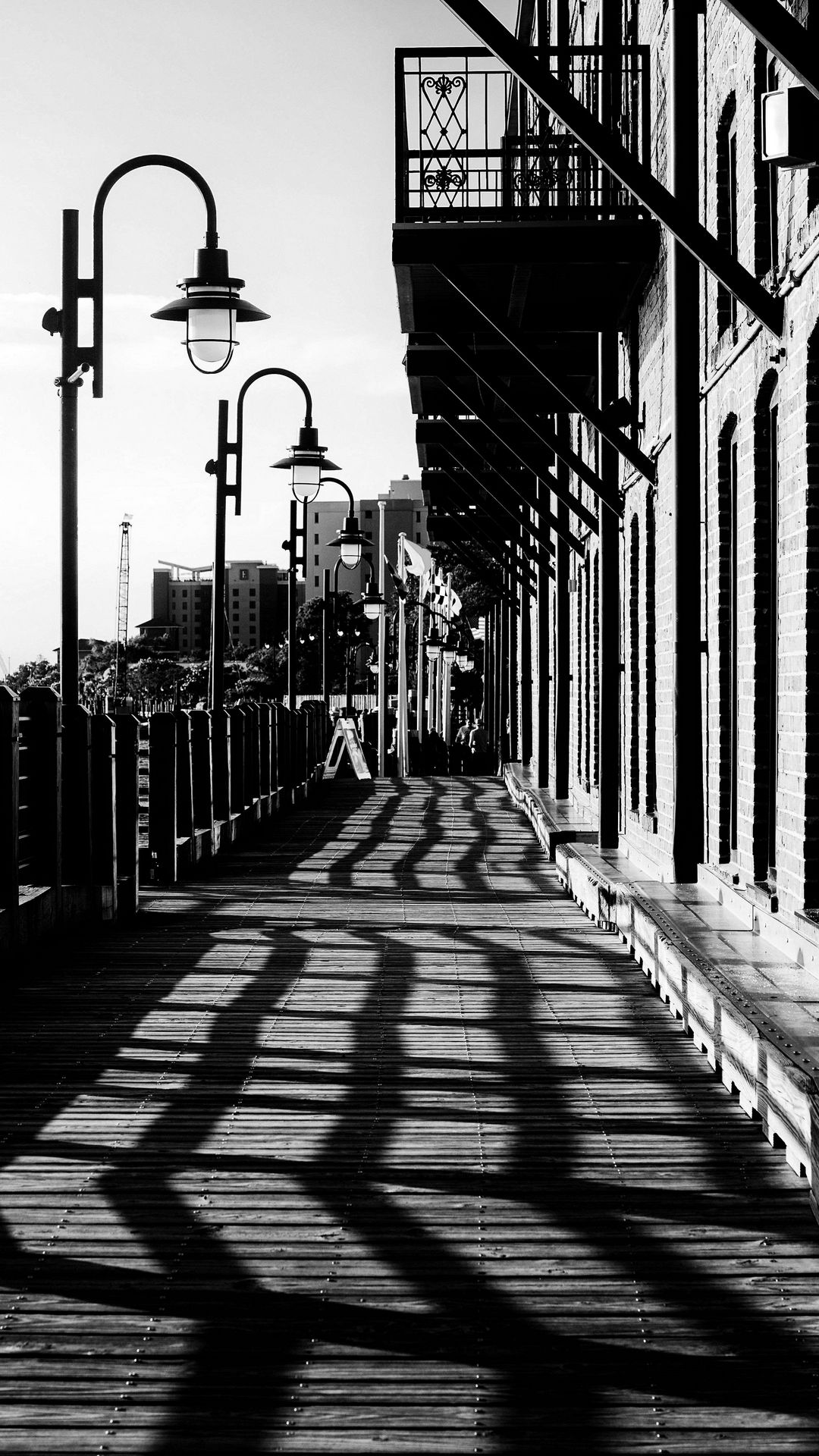 1080x1920 Wallpaper lantern, building, facade, shadows, bw