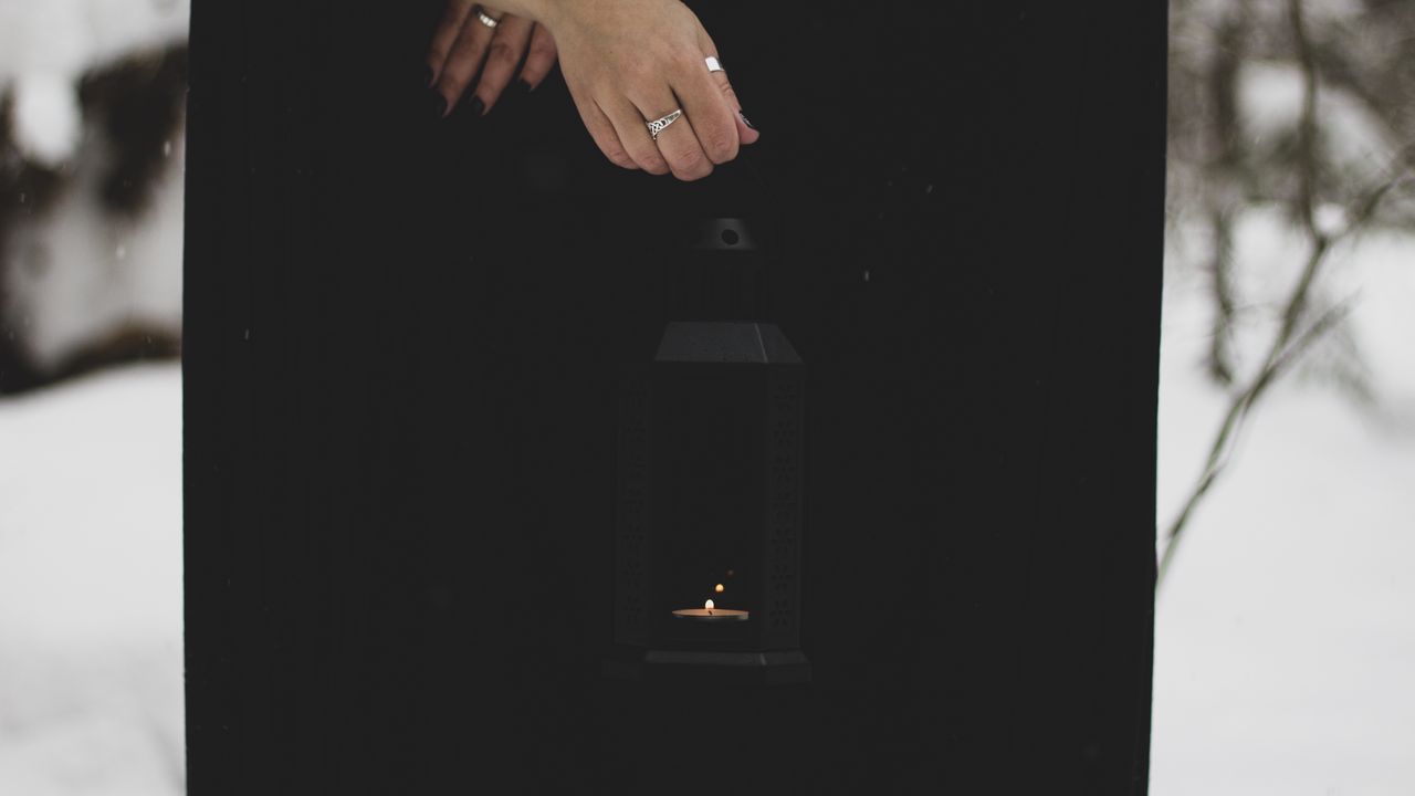 Wallpaper lantern, candle, fire, hand, black