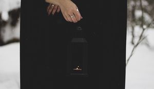 Preview wallpaper lantern, candle, fire, hand, black
