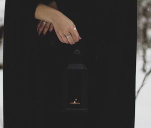 Preview wallpaper lantern, candle, fire, hand, black