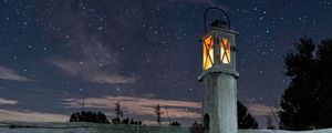 Preview wallpaper lantern, fence, starry sky, sky, night, grass