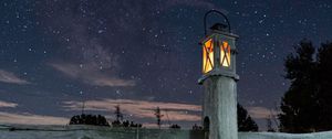 Preview wallpaper lantern, fence, starry sky, sky, night, grass