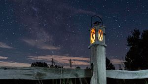 Preview wallpaper lantern, fence, starry sky, sky, night, grass