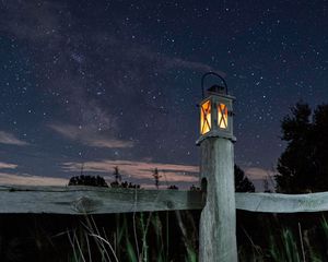 Preview wallpaper lantern, fence, starry sky, sky, night, grass