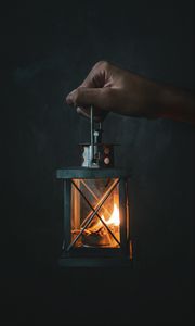 Preview wallpaper lantern, fire, flame, hand, glow