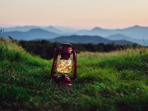 Preview wallpaper lantern, garland, grass, distance