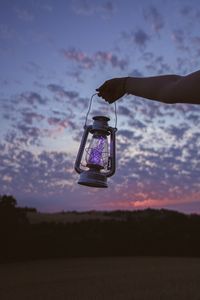 Preview wallpaper lantern, garland, hand, dusk, sky