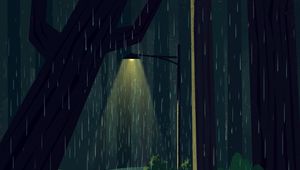 Preview wallpaper lantern, glow, rain, sad, art