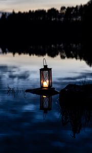 Preview wallpaper lantern, lake, water, stone, dark