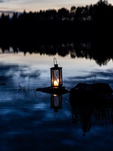 Preview wallpaper lantern, lake, water, stone, dark