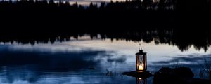 Preview wallpaper lantern, lake, water, stone, dark