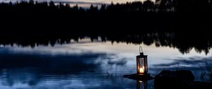 Preview wallpaper lantern, lake, water, stone, dark