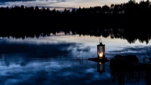 Preview wallpaper lantern, lake, water, stone, dark
