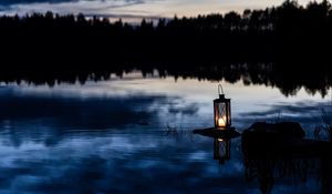 Preview wallpaper lantern, lake, water, stone, dark
