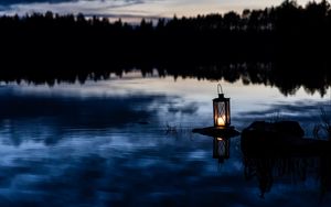 Preview wallpaper lantern, lake, water, stone, dark
