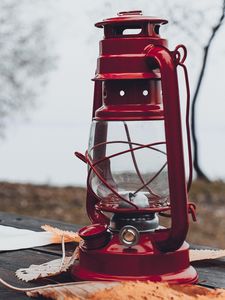 Preview wallpaper lantern, lamp, red, leaves, dry