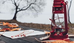 Preview wallpaper lantern, lamp, red, leaves, dry