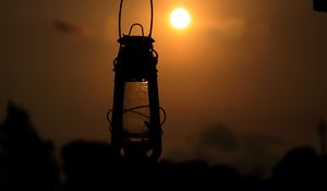Preview wallpaper lantern, lamp, sun, sunset, dark