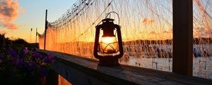 Preview wallpaper lantern, lamp, sunset, light, dark