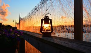 Preview wallpaper lantern, lamp, sunset, light, dark