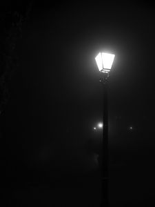 Preview wallpaper lantern, light, fog, night, black and white, black