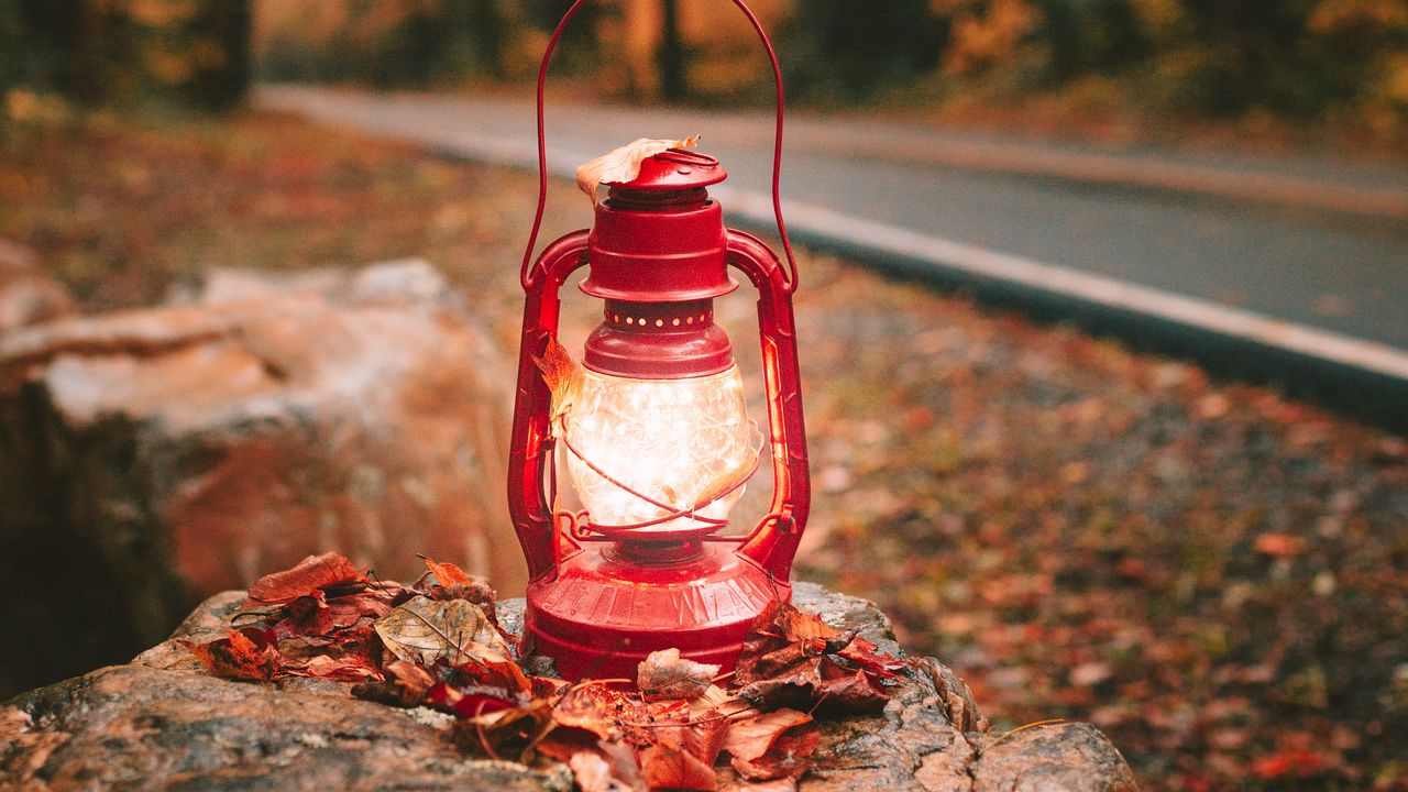Wallpaper lantern, light, red, autumn