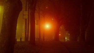Preview wallpaper lantern, light, trees, road, silhouette, dark