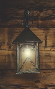 Preview wallpaper lantern, light, wall, bulb, iron, old, wooden