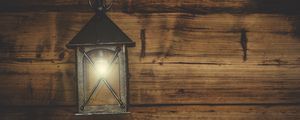 Preview wallpaper lantern, light, wall, bulb, iron, old, wooden