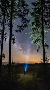 Preview wallpaper lantern, man, starry sky